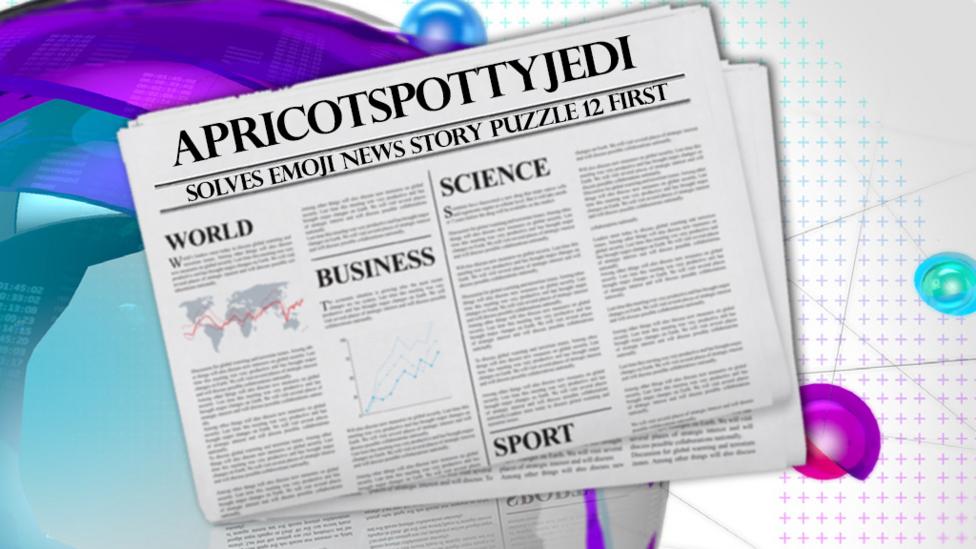 A pretend newspaper headline declaring ApricotSpottyJedi as the winner of puzzle 12.