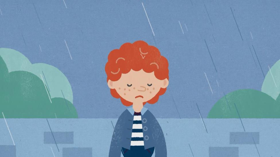 A drawing of a girl looking sad