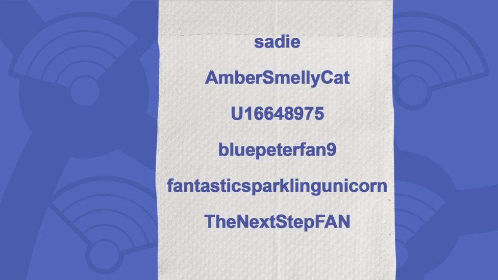 Loo Roll Call picture of usernames who got the question right, sadie, AmberSmellyCat, U16648975, bluepeterfan9, fantasticsparklingunicorn, TheNextStepFAN.