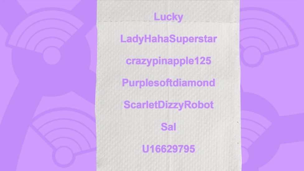 A picture of a toilet roll with the names of users who got the question right, Lucky, LadyHahaSuperstar, crazypinapple125, Purplesoftdiamond, ScarletDizzyRobot, Sal, U16629795.