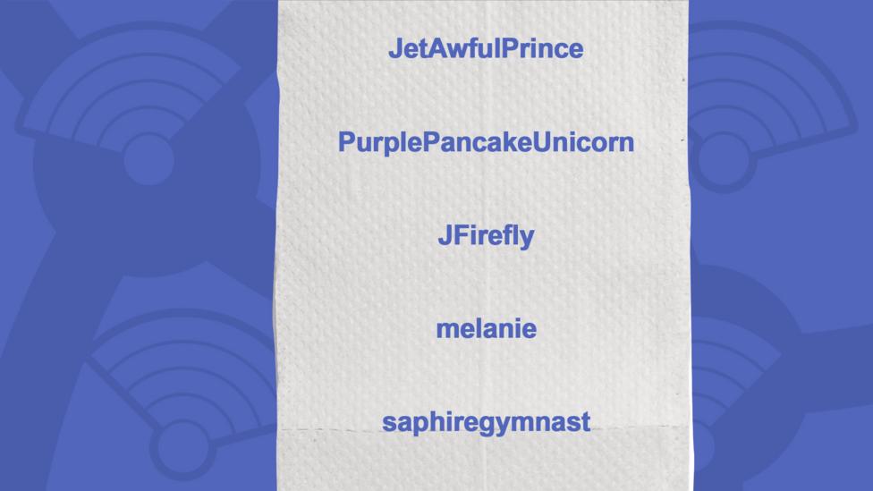 A picture of a toilet roll with the names of the people who got the question right, JetAwfulPrince, PurplePancakeUnicorn, JFirefly, melanie, saphiregymnast, Yasminandjessica.