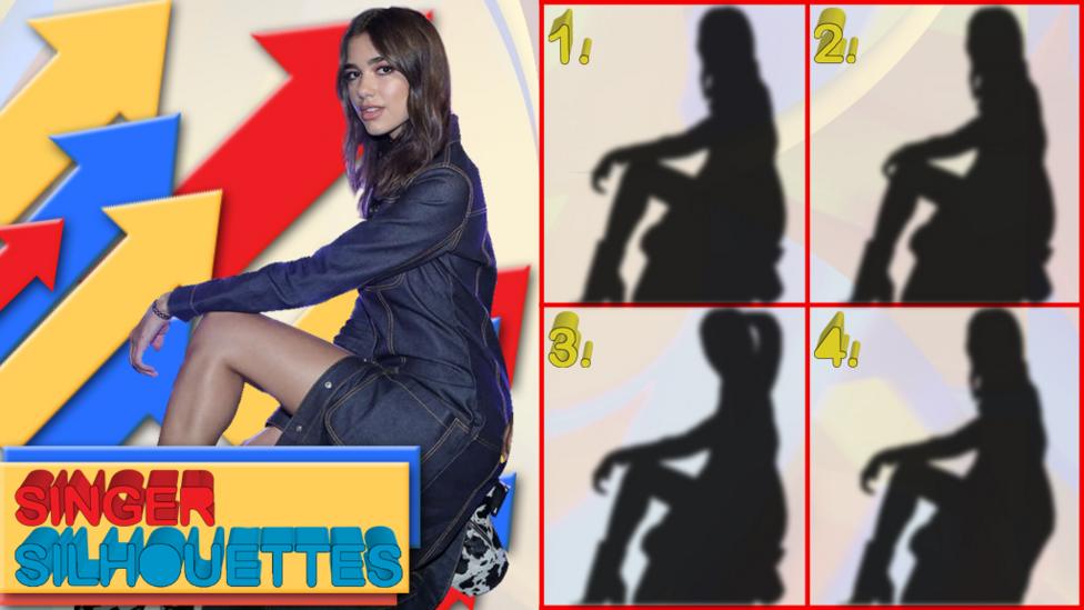 Singer Dua Lipa on an arrowed background.