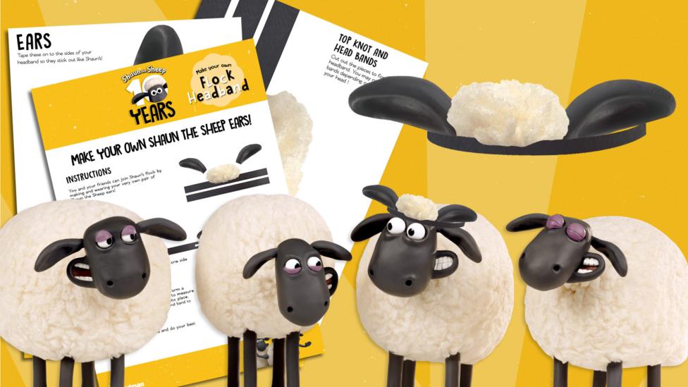 Shaun the Sheep's flock with a Shaun hat.