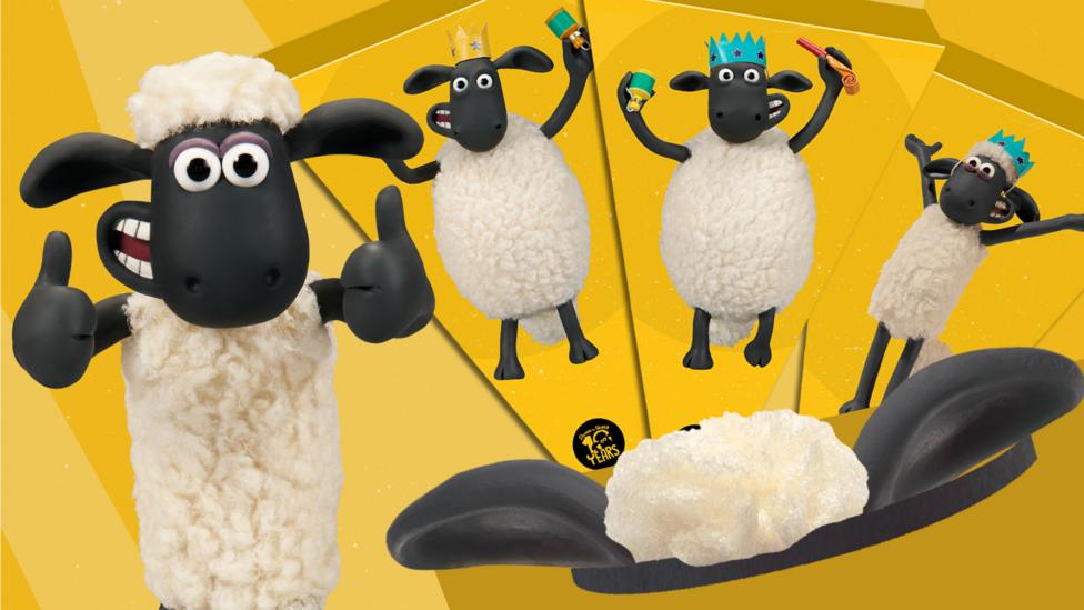 Shaun teh Sheep with his thumbs up in front of bunting.