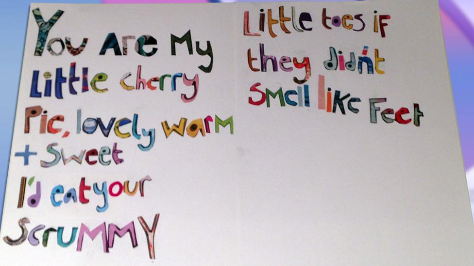 A strange love note written from letters cut out of magazines.