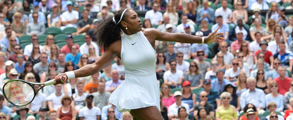 Serena Williams playing tennis.