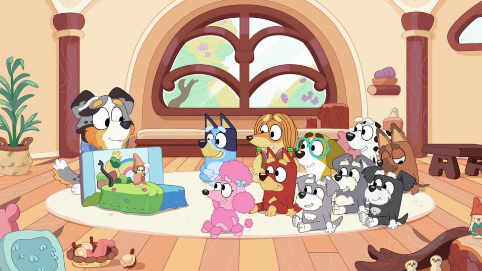 Teacher Calypso is in the classroom with Bluey and her friends.