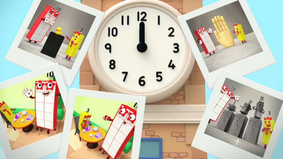 A clockface with the big hand pointing straight up, and the little hand pointing straight up too.