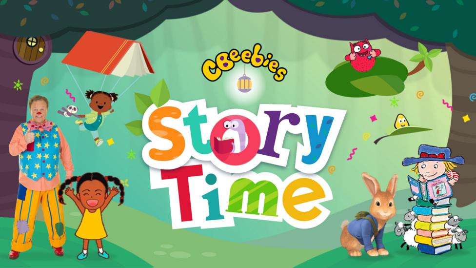 Storytime logo in the centre surrounded by CBeebies animations.