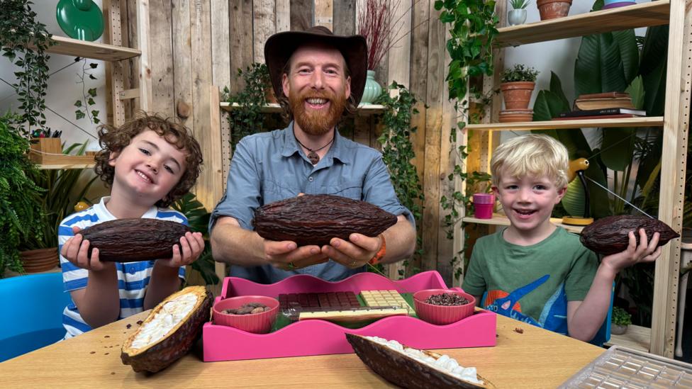 Alastair Gower withchildren and chocolate