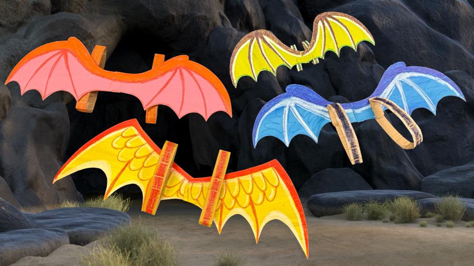 Different coloured Zog wings made from cardboard