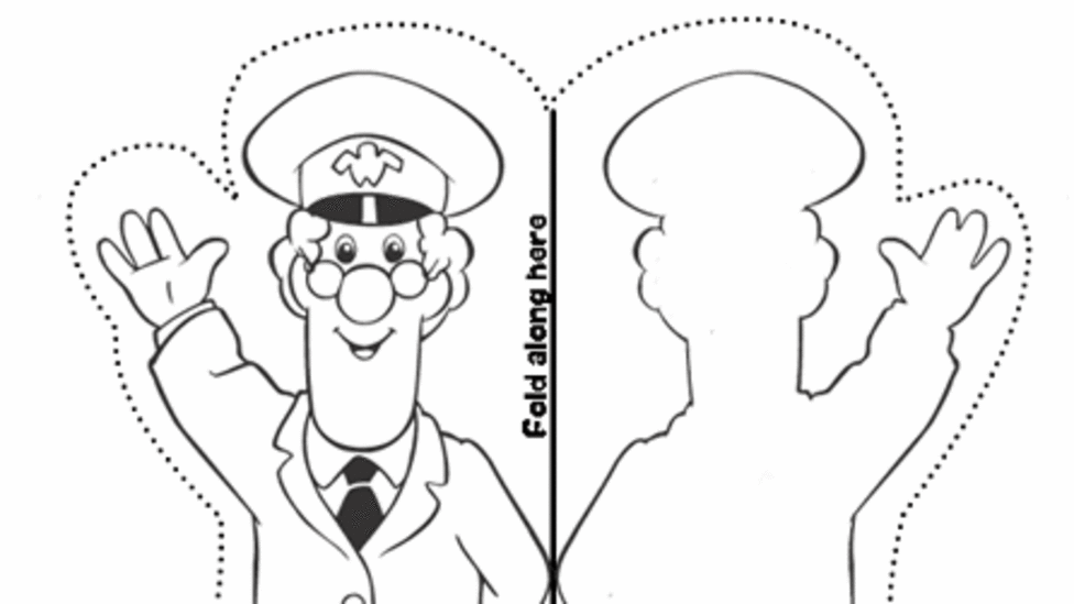 Black and white picture of Postman Pat