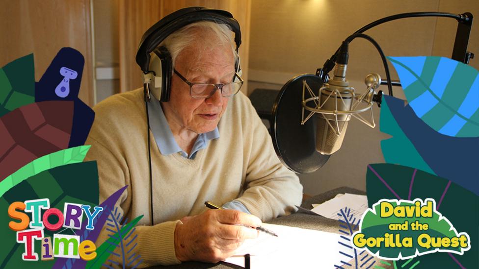 Sir David Attenborough reading a script.