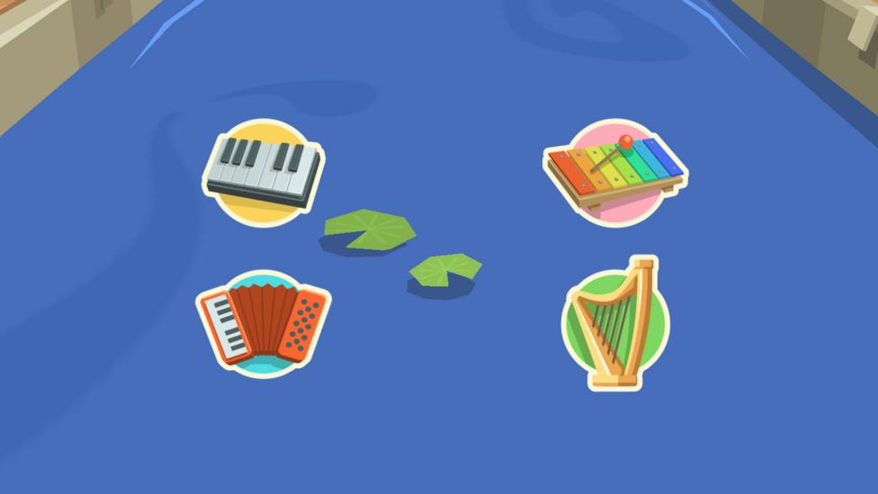 A selection of musical instruments against a blue background in Mr Tumble's Rhyme Time