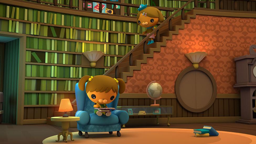 Junior Octo-agent Koshi and Dashi in the library.