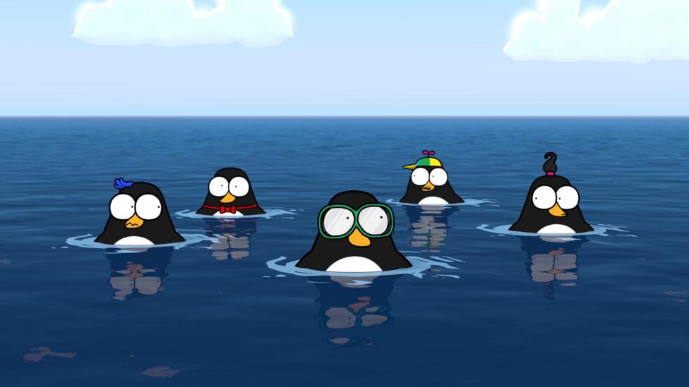 Five Piripenguins in water