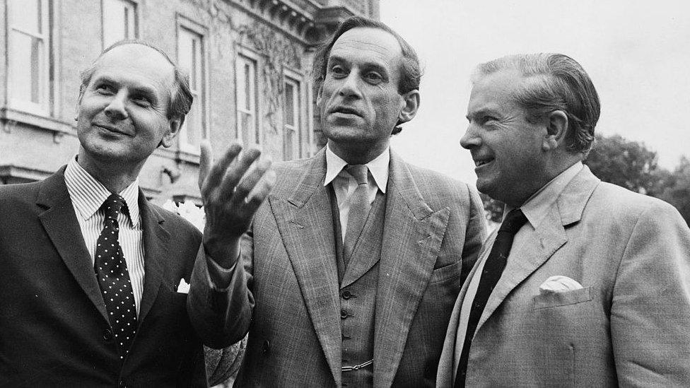 Liberal Party politicians (L-R) Emlyn Hooson, Jeremy Thorpe and Lord Lloyd