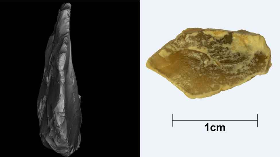 Images of flint found on the seabed 25 miles off the Norfolk coast