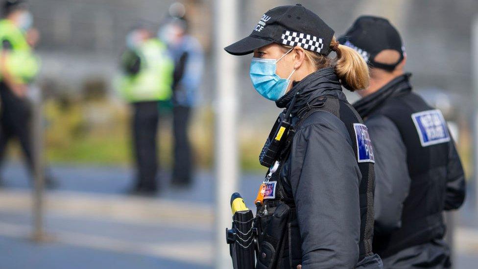 Police at Cardiff protest