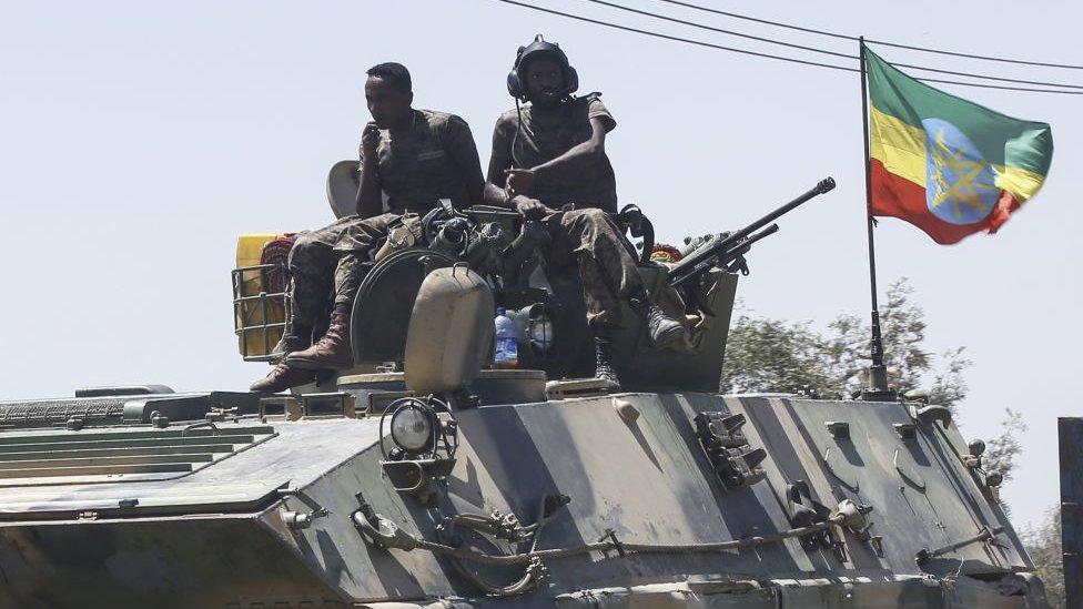 Units of Ethiopian army patrol the streets of Mekelle city of the Tigray region