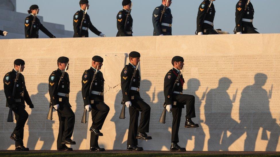 Canadian soldiers at the Vimy memorial, northern France (8 April)