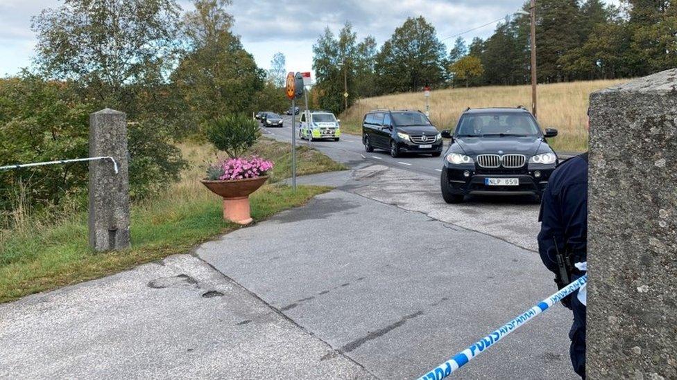 A motorcade carrying North Korean delegation heads for Villa Elfvik on the island of Lidingo near Stockholm