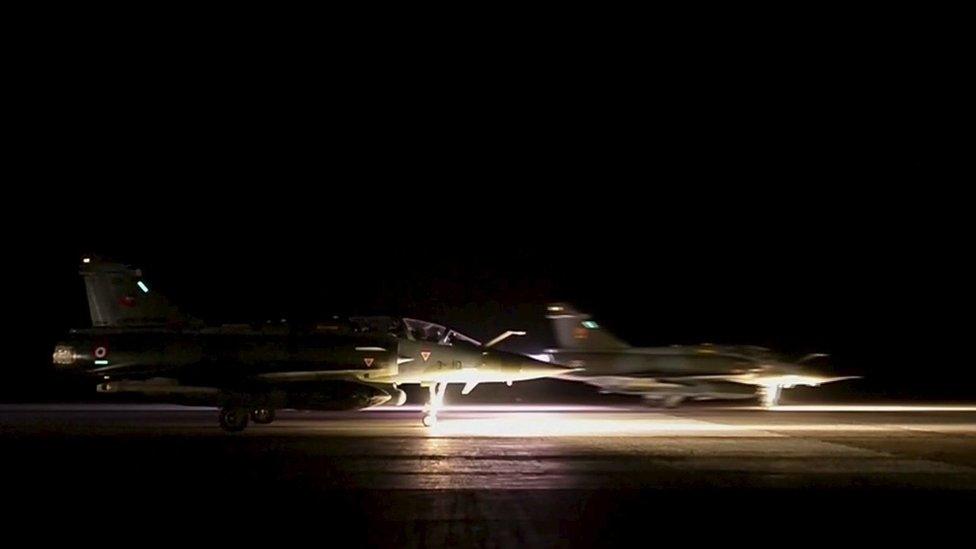 French fighter planes preparing to take off from an unidentified location (16 November 2015)