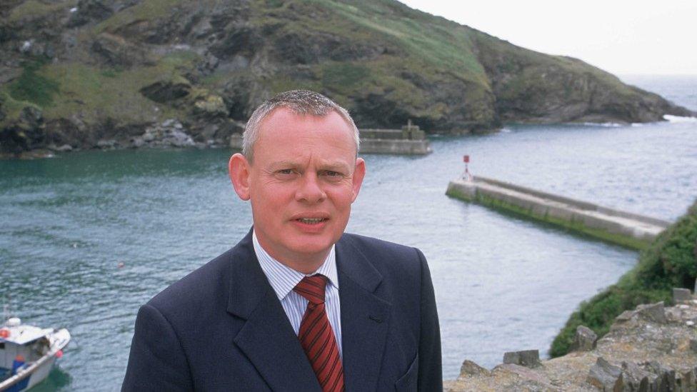 Actor Martin Clunes in character as Dr. Martin Ellingham while filming comedy drama series Doc Martin in Port Isaac, Cornwall, circa 2006.