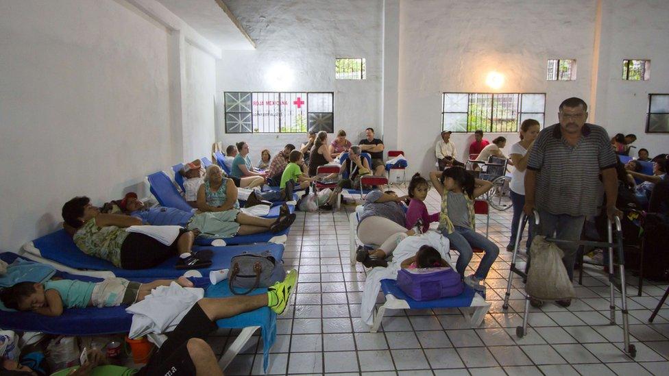 Evacuees remain at a shelter in Puerto Vallarta, Mexico on October 23 ,2015, during hurricane Patricia