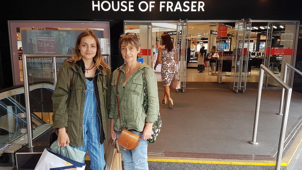 Anouska Brunsdon and her mother Sarah (51) outside House of Fraser Oxford Street