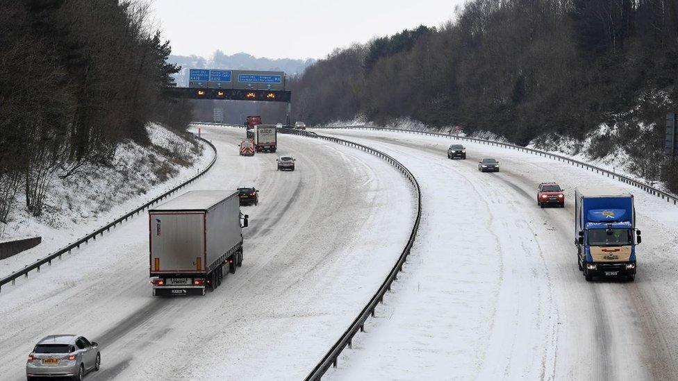 And things were not much better on the roads with snow covering the M4