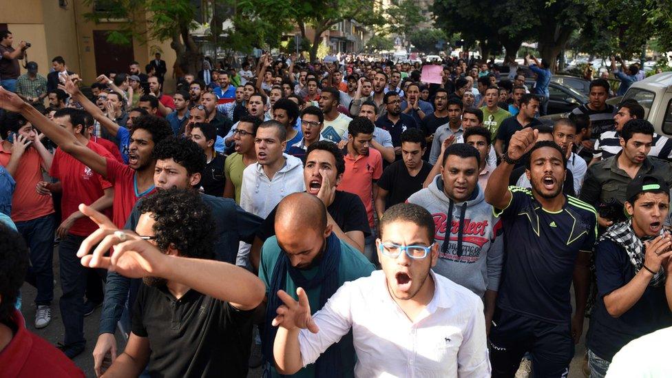 Anti-government protesters in Cairo (25 April 2016)