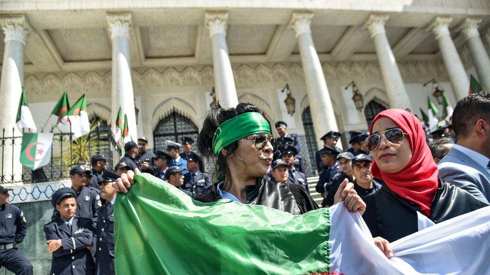 Demonstrators outside Le Grande Poste in Algiers