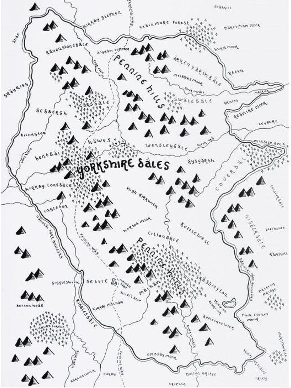 Tolkien-style map of Yorkshire Dales