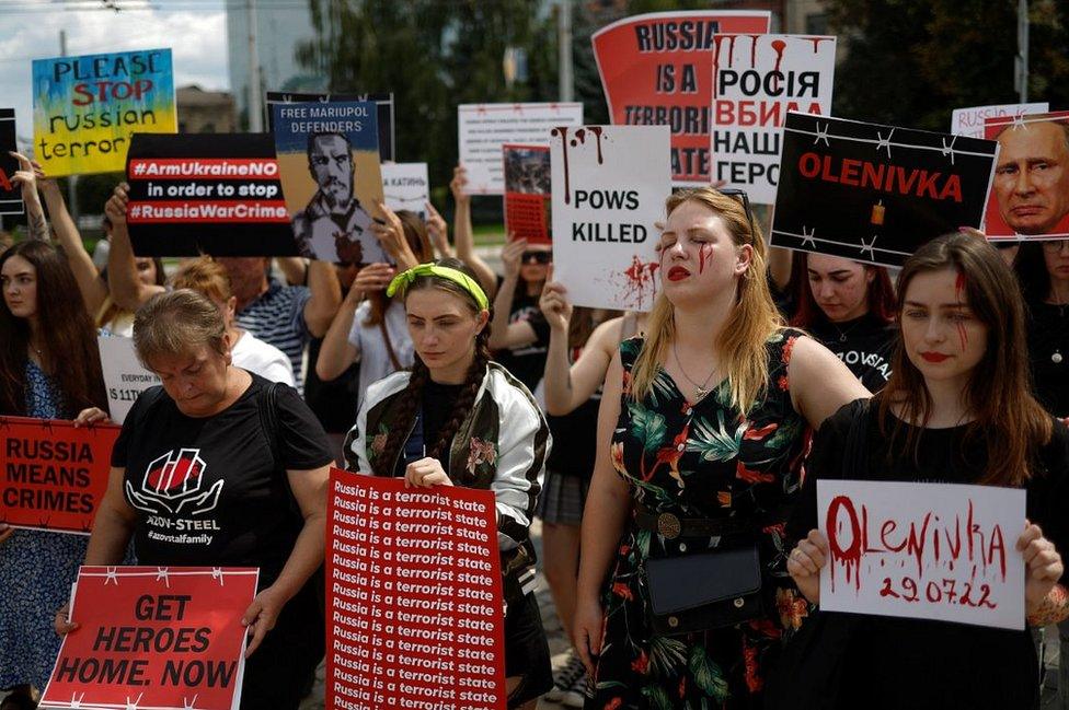 Relatives of troops who defended Azovstal protesting in Kyiv, 30 Jul 22