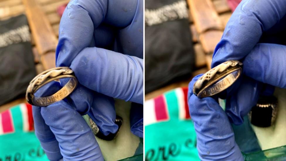 Photo taken by Open Arms Italy shows two wedding rings inscribed with the names Ahmed and Doudou