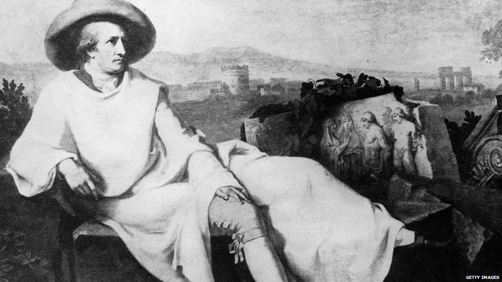 German poet, dramatist, scientist and court official Johann Wolfgang von Goethe reclining outdoors