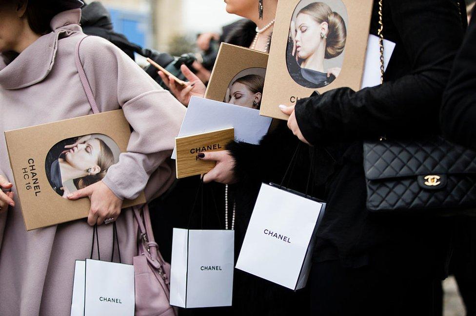 Chanel invitations and bags spotted at the Chanel couture show at Grand Palais on January 26, 2016 in Paris, France.