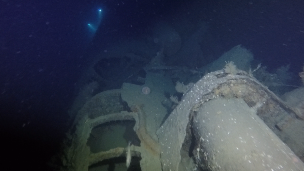 The underwater wreck of the SM UC-55 submarine