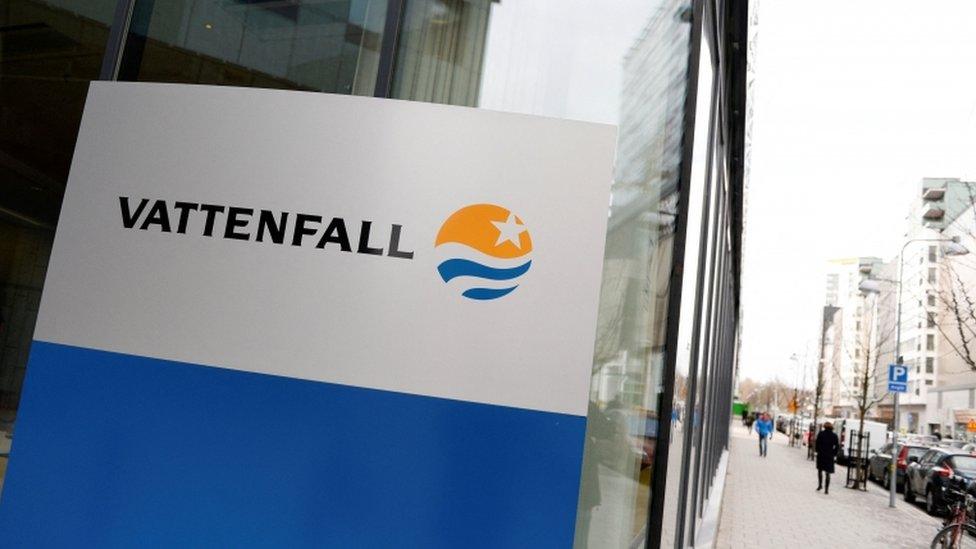 'Vattenfall' logo outside the headquarters in Stockholm