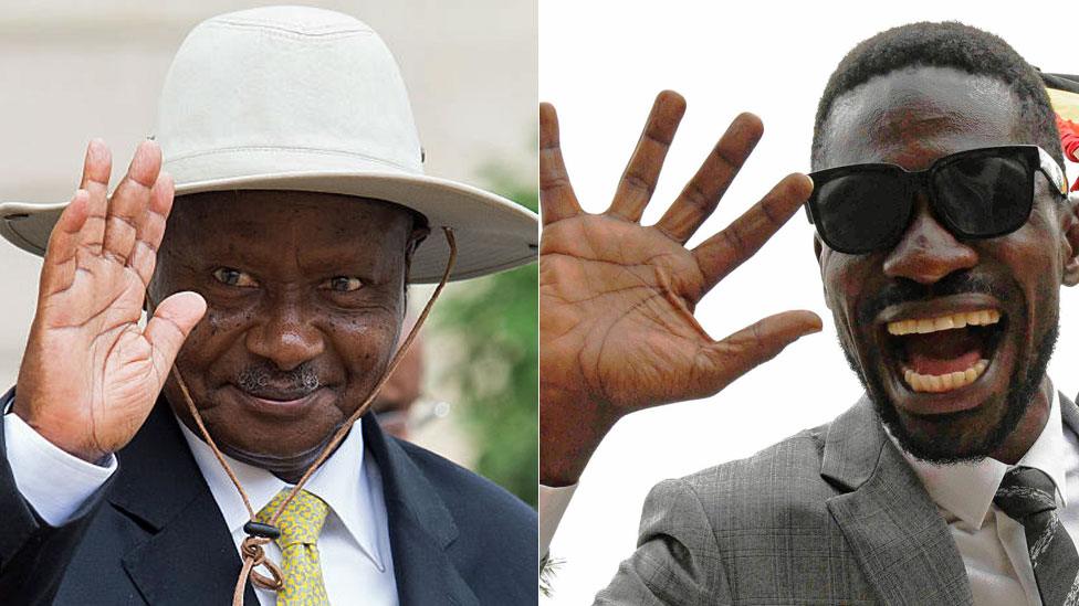 L: Yoweri Museveni R: Bobi Wine