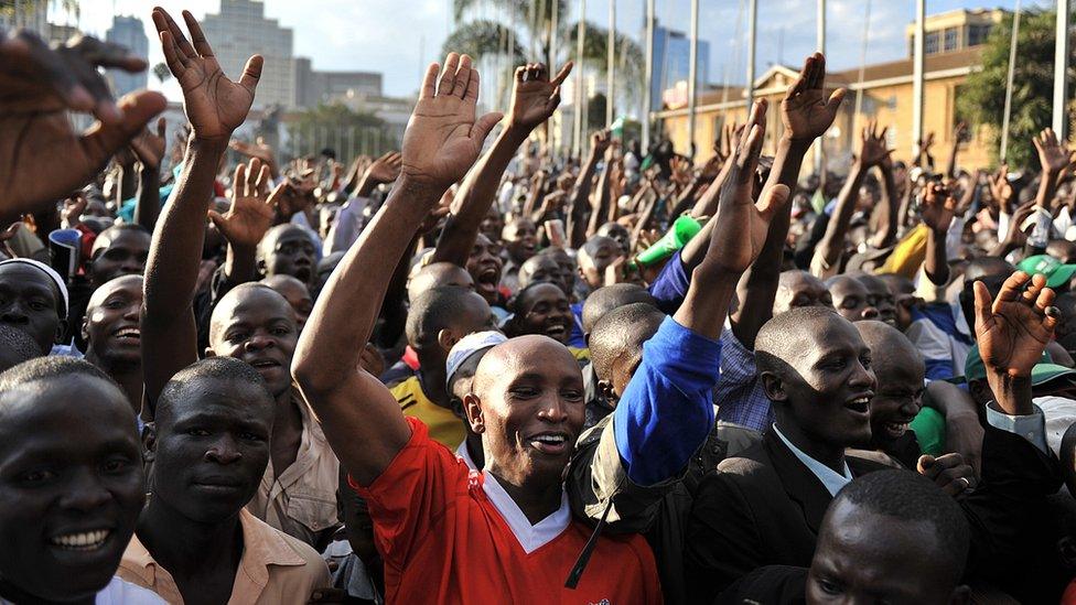 Kenyans celebrating the adoption of the new constitution in 2010