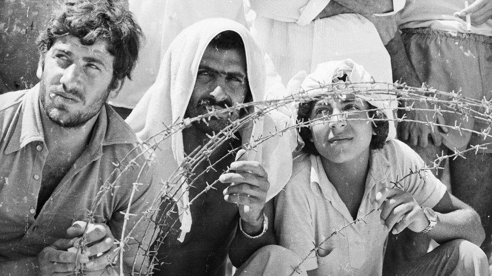 Turkish Cypriot prisoners-of-war at a camp on Cyprus during the 1974 hostilities