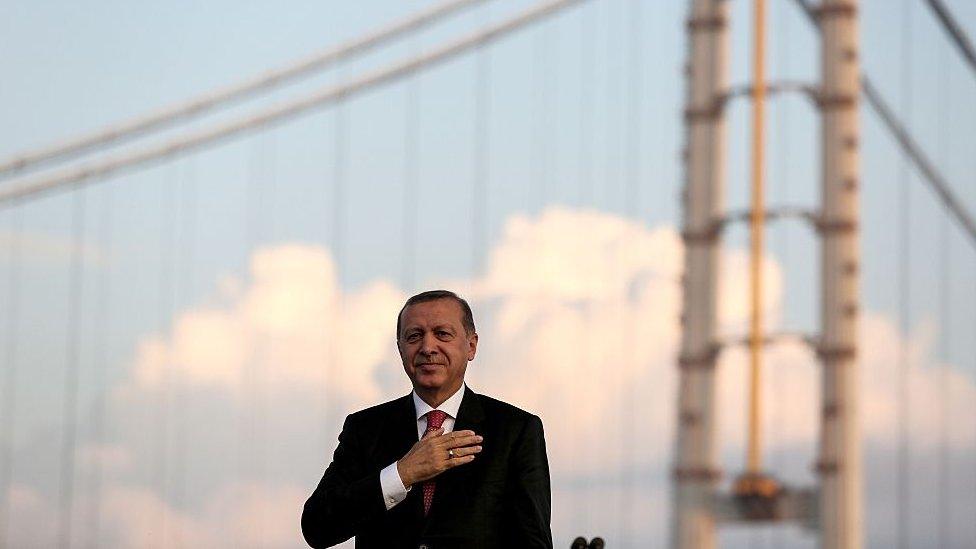 President of Turkey, Recep Tayyip Erdogan gestures during the opening ceremony of Osmangazi Bridge in Kocaeli, Turkey on June 30, 2016