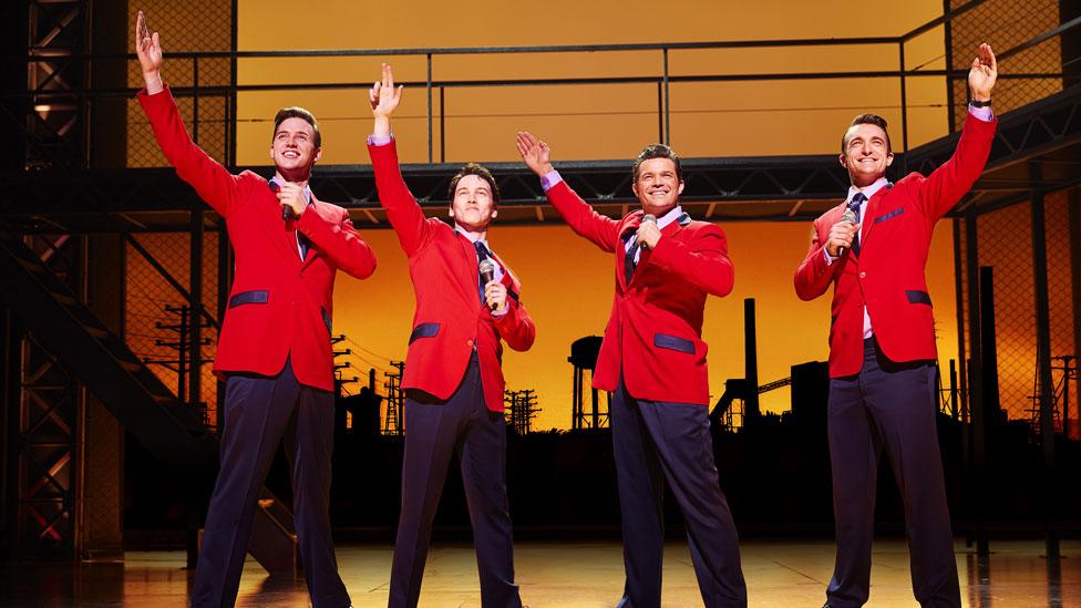 Declan Egan, Matt Corner, Simon Bailey and Matt Hunt in the London production of Jersey Boys