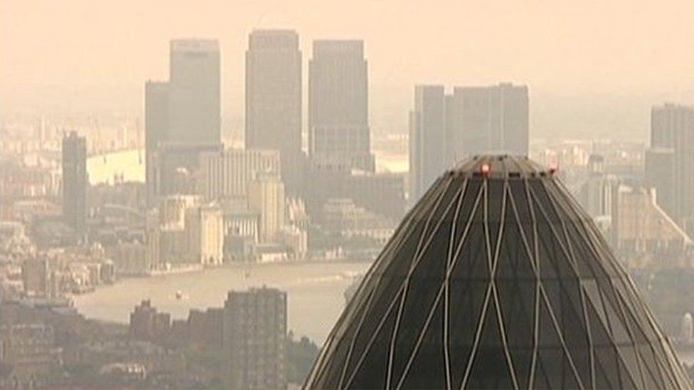 Mist and pollution hang over the London skyline