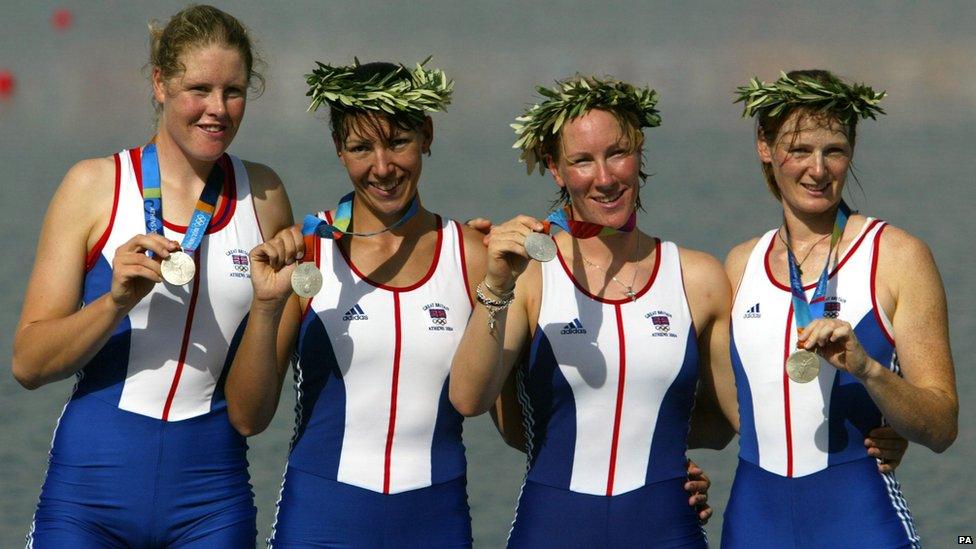 Team GB women's quadruple sculls rowing team at the Athens Olympics 2004