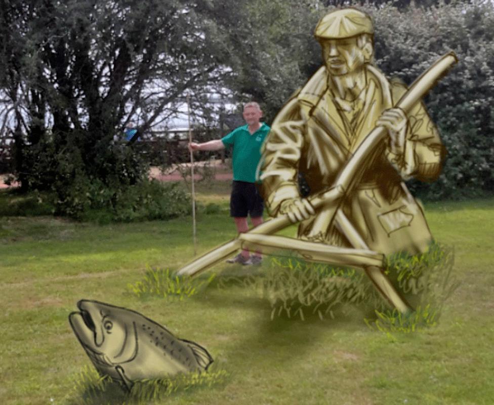 Artist's impression of the fisherman statue superimposed on a photograph