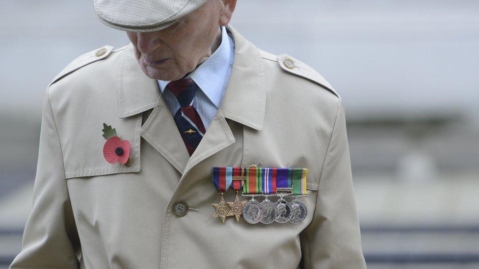 A veteran at the remembrance ceremony at Belfast City Hall