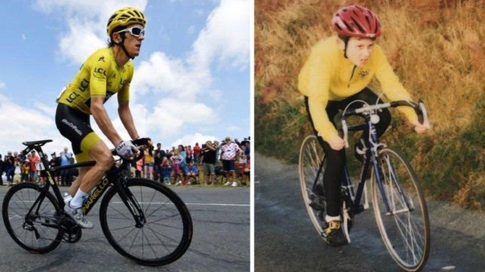 Geraint Thomas in action at the Tour de France last week, and where it all began on a Maindy Flyers' club ride in 1997